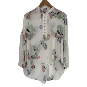 RO&DE Womens Long Sleeve Hook and‎ Eye Placket Woven Top XS Sheer Fairy Floral